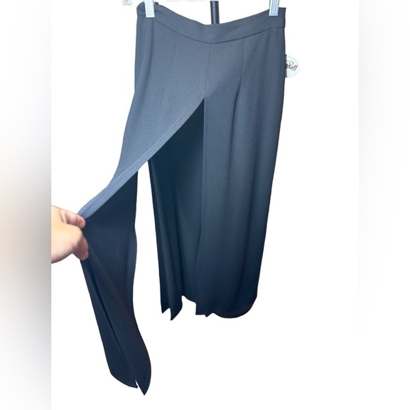 Joseph Ribkoff Black Wide-Leg Overlay Pants Size 4 | Slit Drape Palazzo - Picture 3 of 12